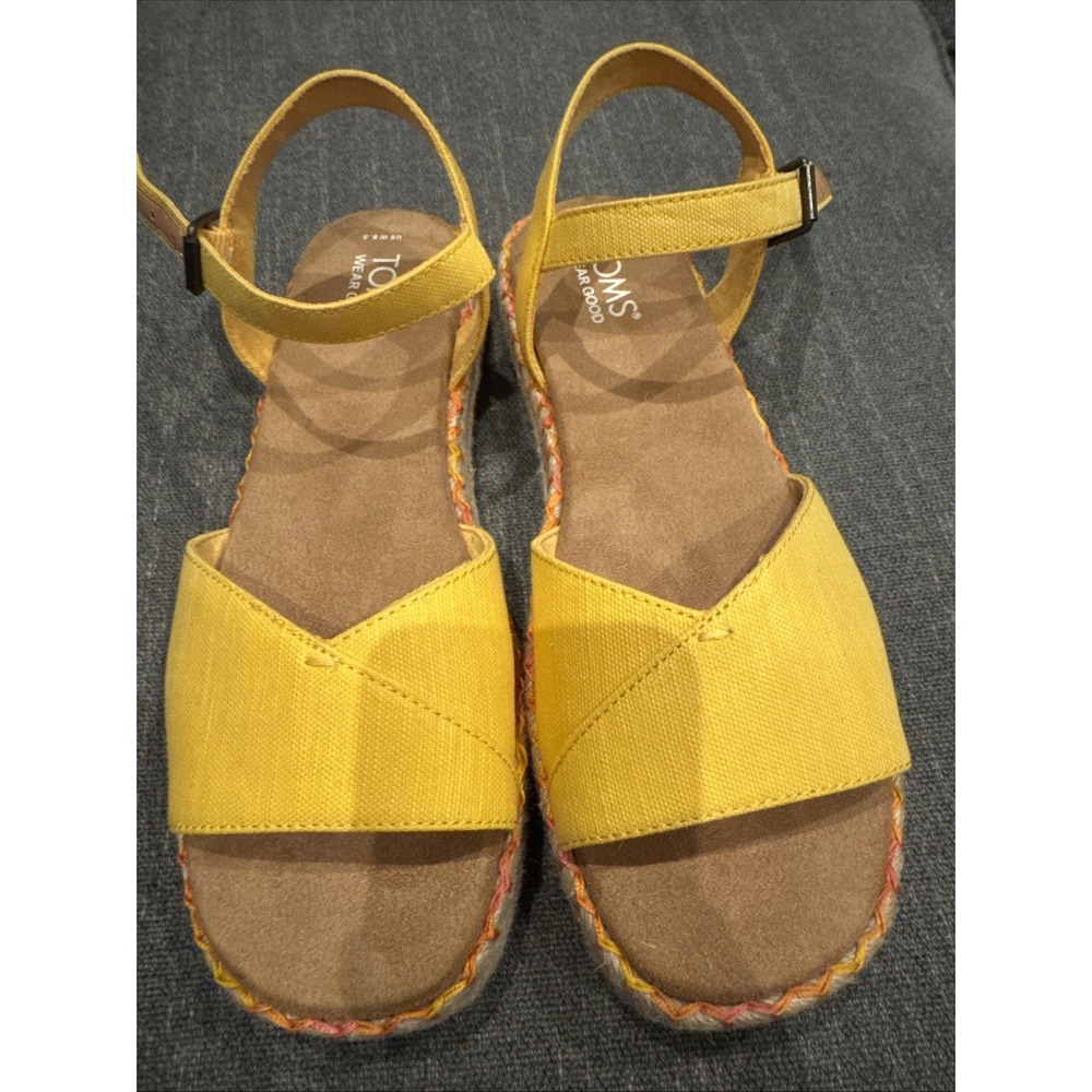 TOMS Women's Yellow Espadrille Wedge Sandals Fabric Buckle Strap Size‎ 8.5